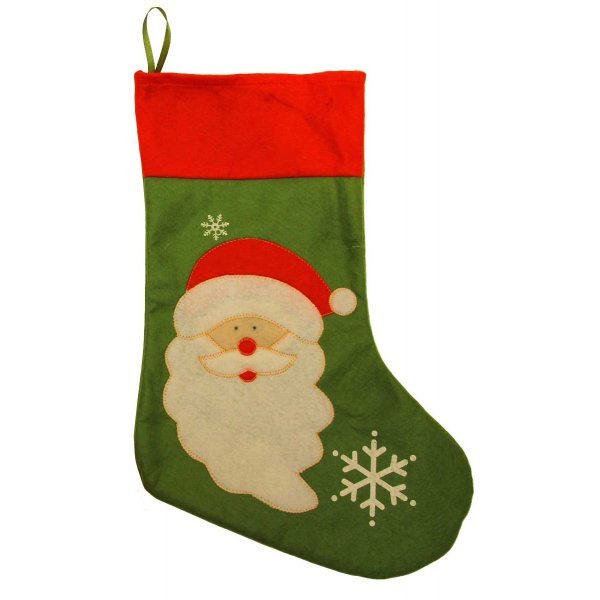 Χριστουγεννιάτικη Διακοσμητική Κάλτσα, Πράσινη με Άγιο Βασίλη (46cm)